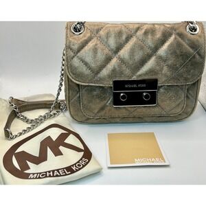 Michael Kors Quilted Metallic Distressed Leather Shoulder‎ Bag Bronze Silver
